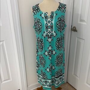 JM Collection Sleeveless Teal and Black Patterned Dress